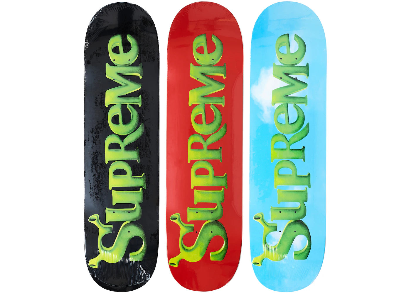 Supreme Shrek Skateboard Deck Set (FW21) - Black/Red/Blue Supreme Shrek Skateboard Deck Set (FW21) - Black/Red/Blue