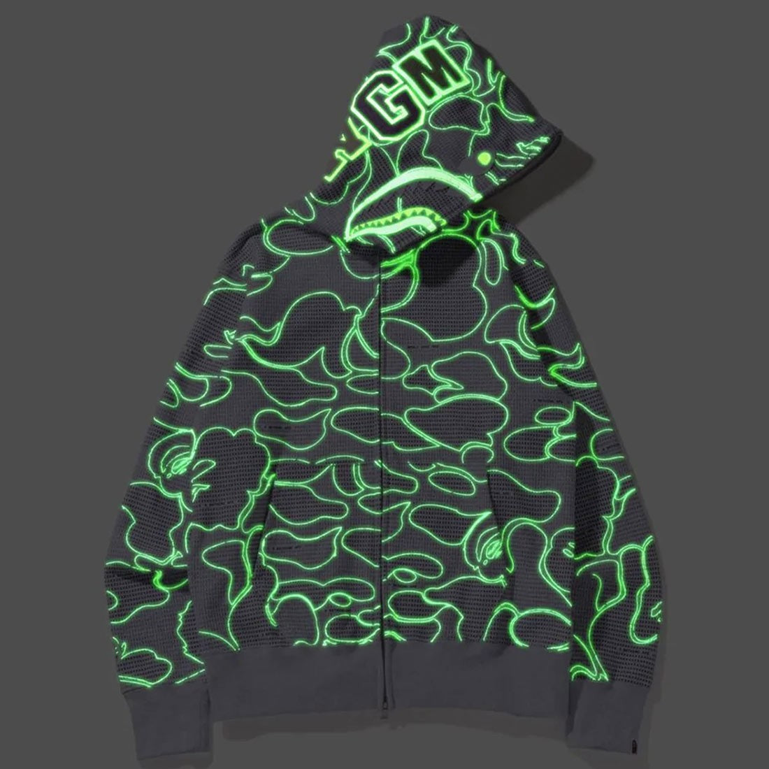 BAPE Text Code Camo Shark Full Zip Hoodie - Grey