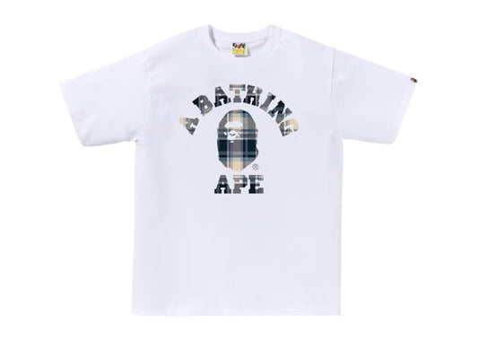 BAPE Check College Tee (FW25) - White/Blue