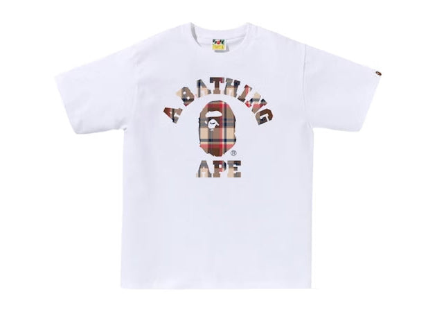 BAPE Check College Tee (FW25) - White/Red