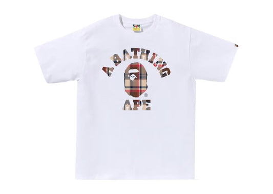 BAPE Check College Tee (FW25) - White/Red