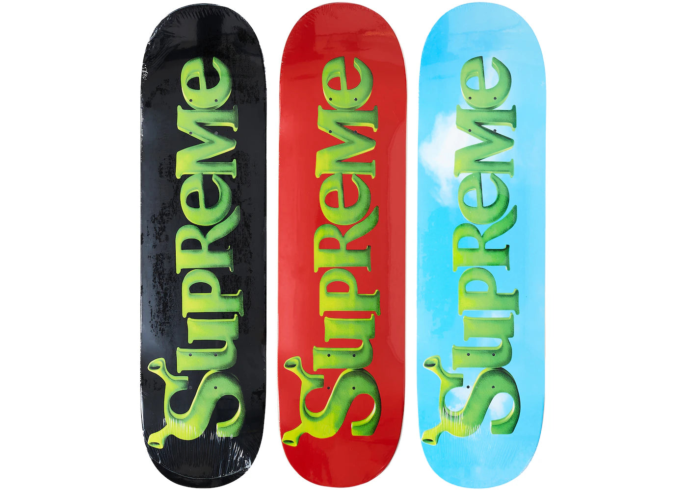 Supreme Shrek Skateboard Deck Set (FW21) - Black/Red/Blue