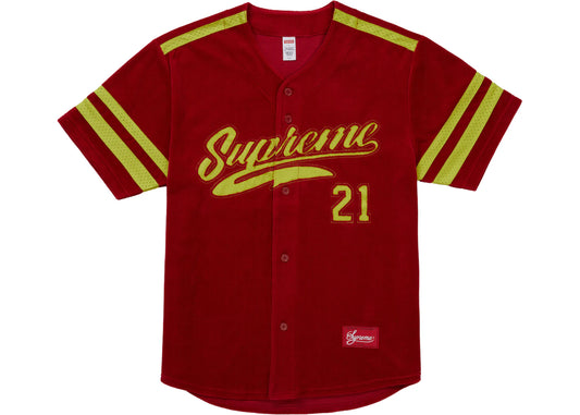 Supreme Velour Baseball Jersey - Red